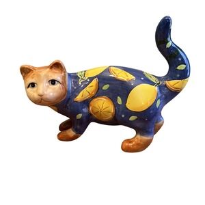 Vintage Ganz Bella Casa Ceramic Cat Lemons Rare